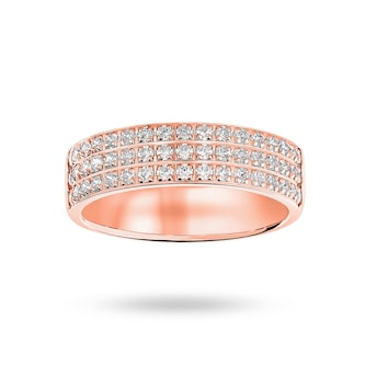 Goldsmiths 18 Carat Rose Gold 0.50 Carat Brilliant Cut 3 Row Claw Pave Half Eternity Ring Goldsmiths 18 Carat Rose Gold 0.50 Carat Brilliant Cut 3 Row Claw Pave Half Eternity Ring