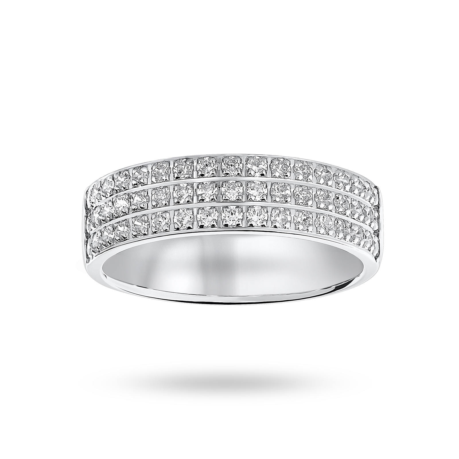 18 Carat White Gold 0.50 Carat Brilliant Cut 3 Row Claw Pave Half Eternity Ring - Ring Size M
