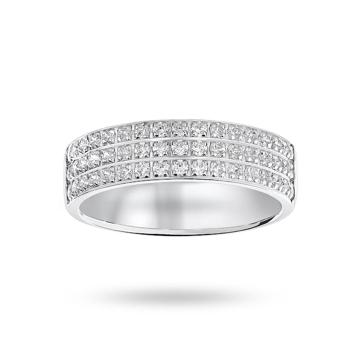 Goldsmiths 18 Carat White Gold 0.50 Carat Brilliant Cut 3 Row Claw Pave Half Eternity Ring - Ring Size K
