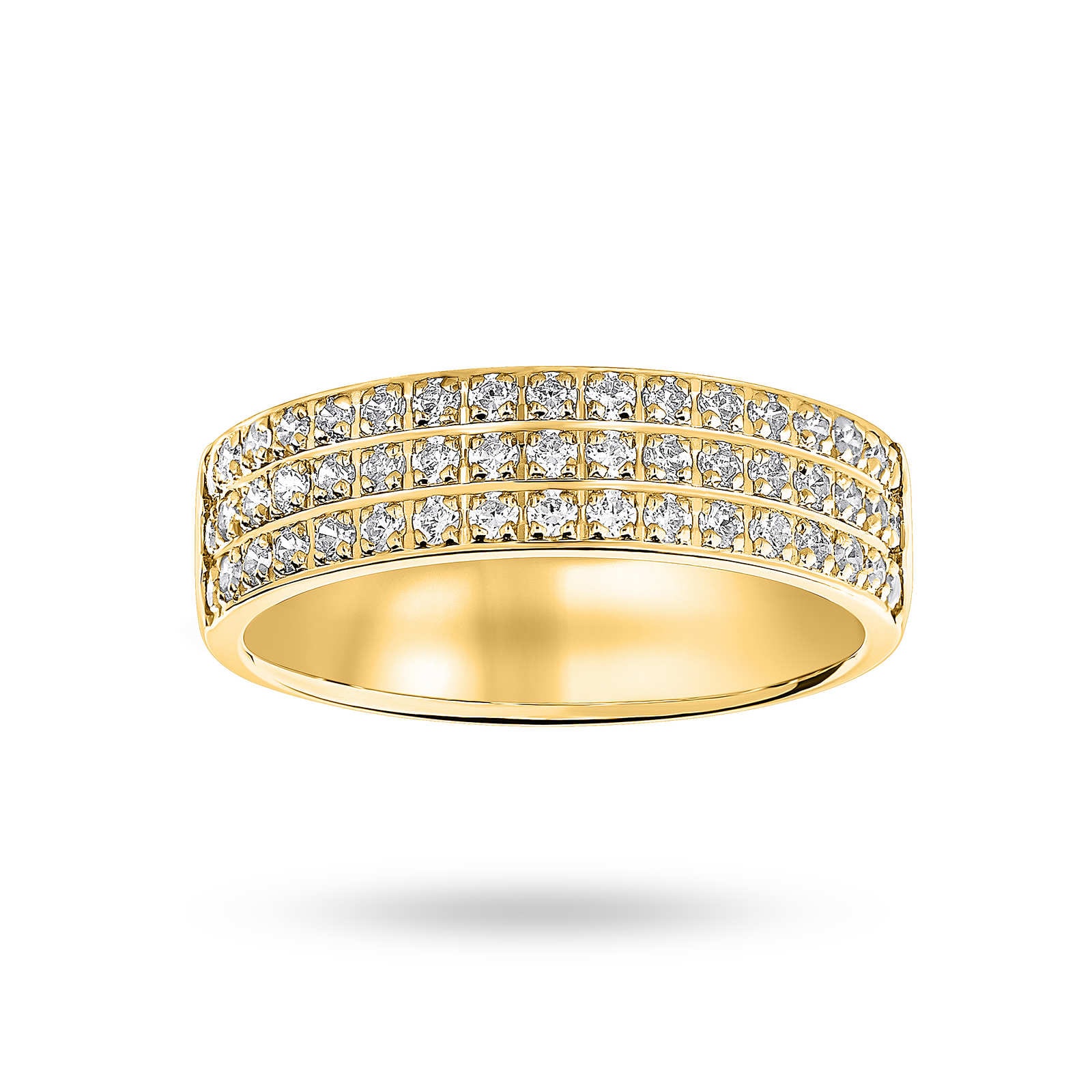 18 Carat Yellow Gold 0.50 Carat Brilliant Cut 3 Row Claw Pave Half Eternity Ring - Ring Size R