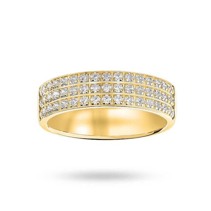 Goldsmiths 18 Carat Yellow Gold 0.50 Carat Brilliant Cut 3 Row Claw Pave Half Eternity Ring