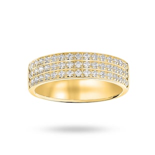 Goldsmiths 18 Carat Yellow Gold 0.50 Carat Brilliant Cut 3 Row Claw Pave Half Eternity Ring