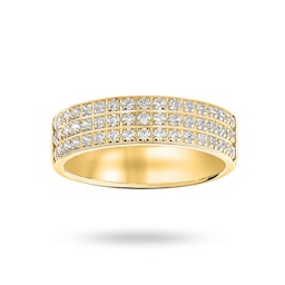 06505031 - 18 Carat Yellow Gold 0.50 Carat Brilliant Cut 3 Row Claw Pave Half Eternity Ring
