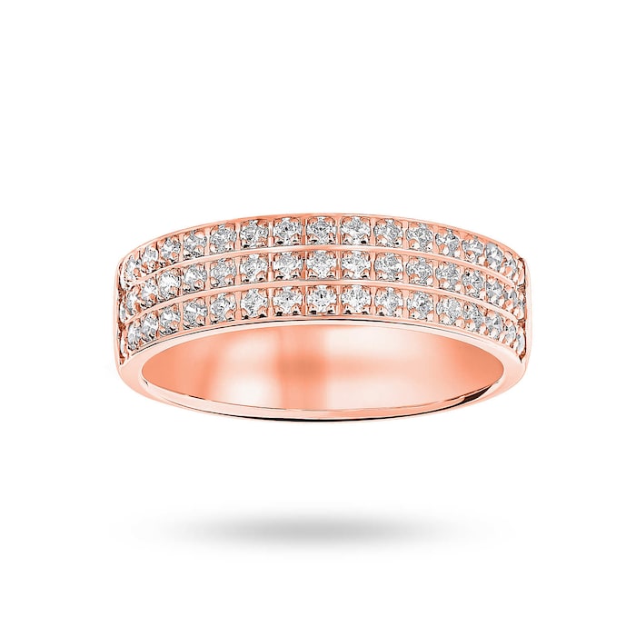 Goldsmiths 9 Carat Rose Gold 0.50 Carat Brilliant Cut 3 Row Claw Pave Half Eternity Ring - Ring Size S