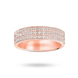 Goldsmiths 9 Carat Rose Gold 0.50 Carat Brilliant Cut 3 Row Claw Pave Half Eternity Ring - Ring Size H