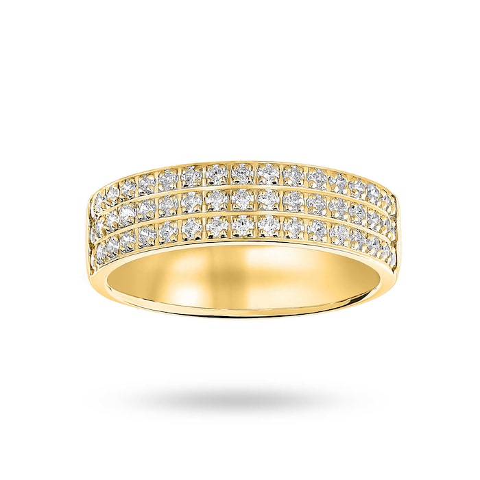 Goldsmiths 9 Carat Yellow Gold 0.50 Carat Brilliant Cut 3 Row Claw Pave Half Eternity Ring - Ring Size K