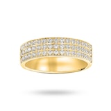 Goldsmiths 9 Carat Yellow Gold 0.50 Carat Brilliant Cut 3 Row Claw Pave Half Eternity Ring - Ring Size K