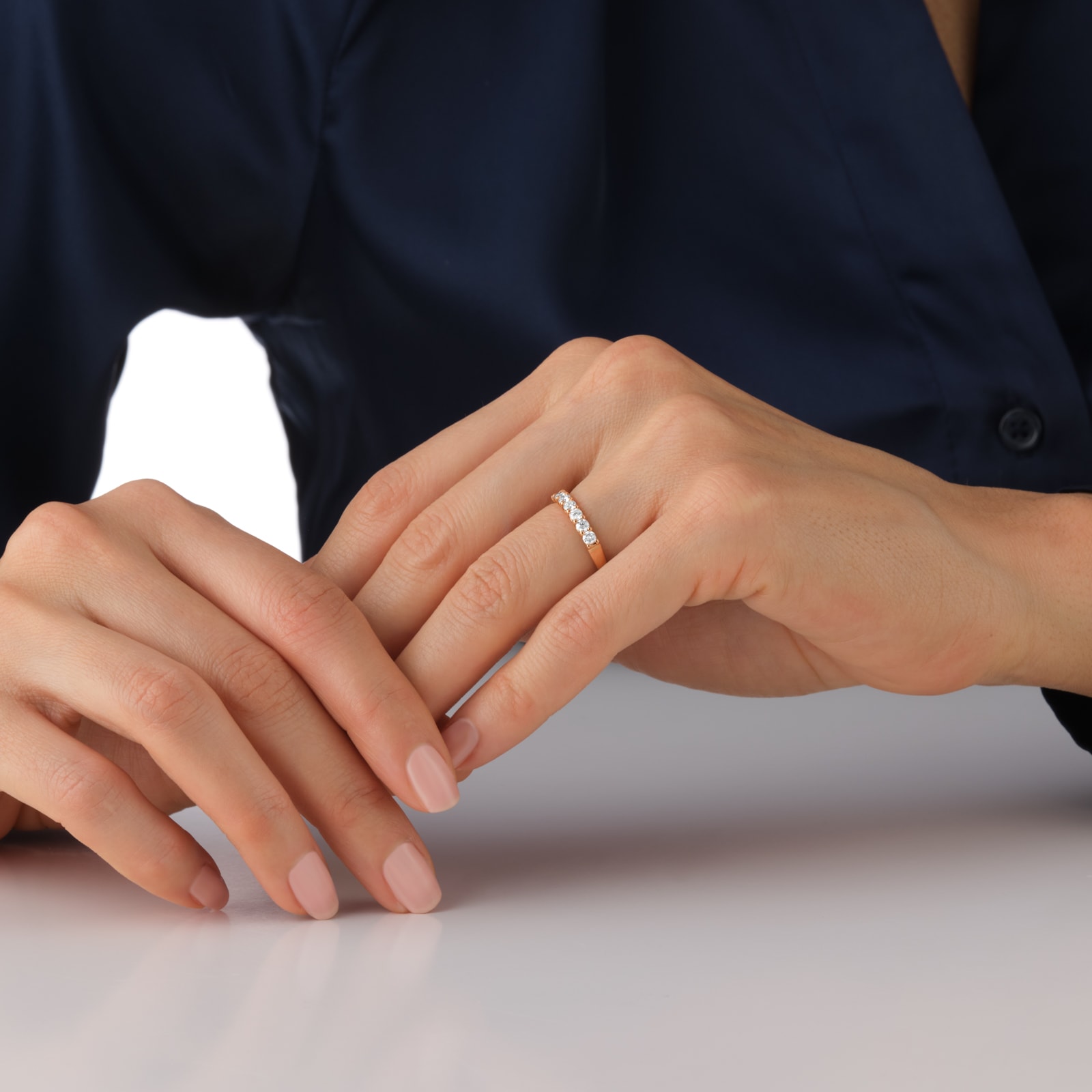 Mappin & Webb 18 Carat Rose Gold 0.50 Carat Brilliant Cut Under Bezel Half Eternity Ring - Ring Size J Mappin & Webb 18 Carat Rose Gold 0.50 Carat Brilliant Cut Under Bezel Half Eternity Ring - Ring Size J