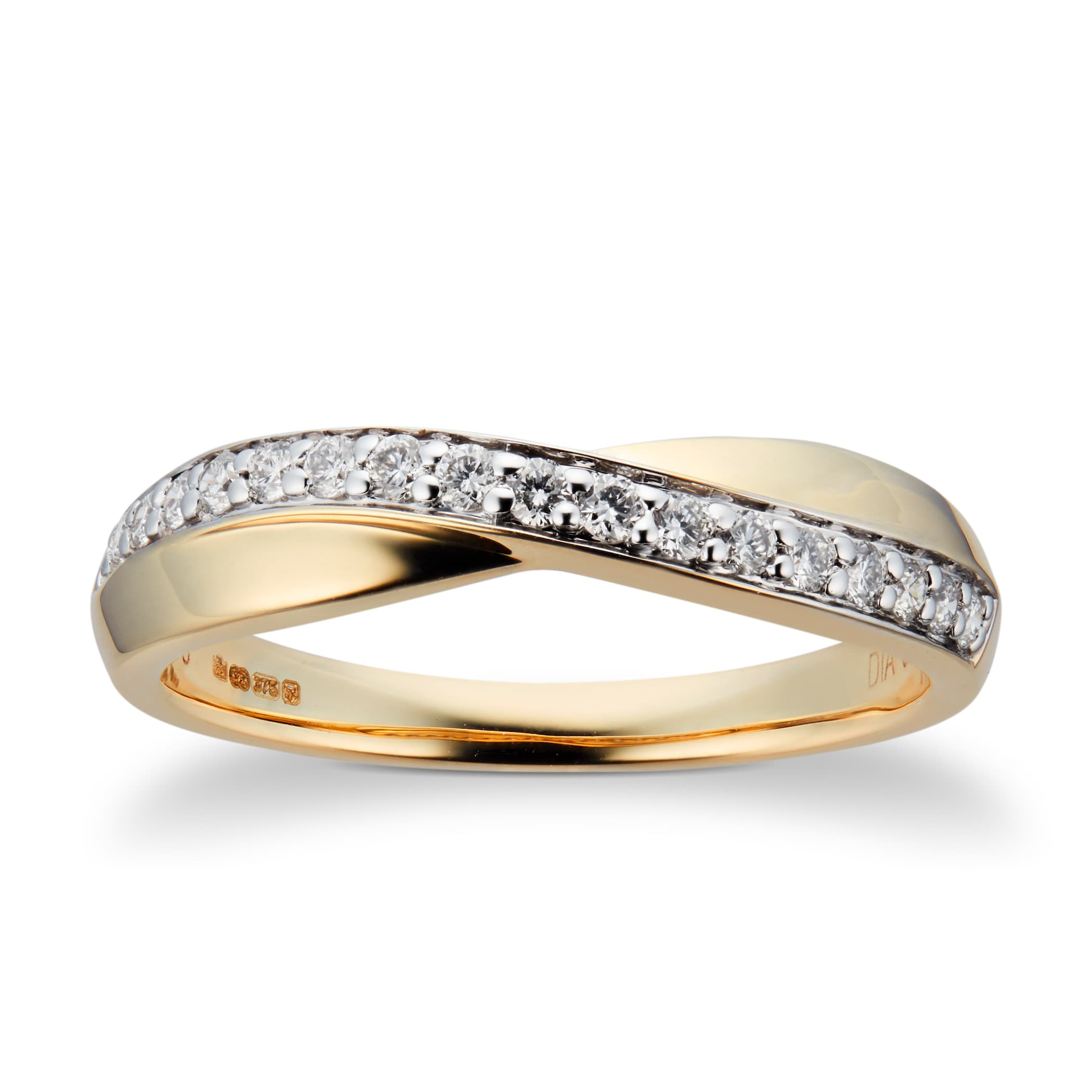 Goldsmiths 9ct Yellow Gold Cross Over 0.20ct Diamond Ring - Ring Size N Goldsmiths 9ct Yellow Gold Cross Over 0.20ct Diamond Ring - Ring Size N