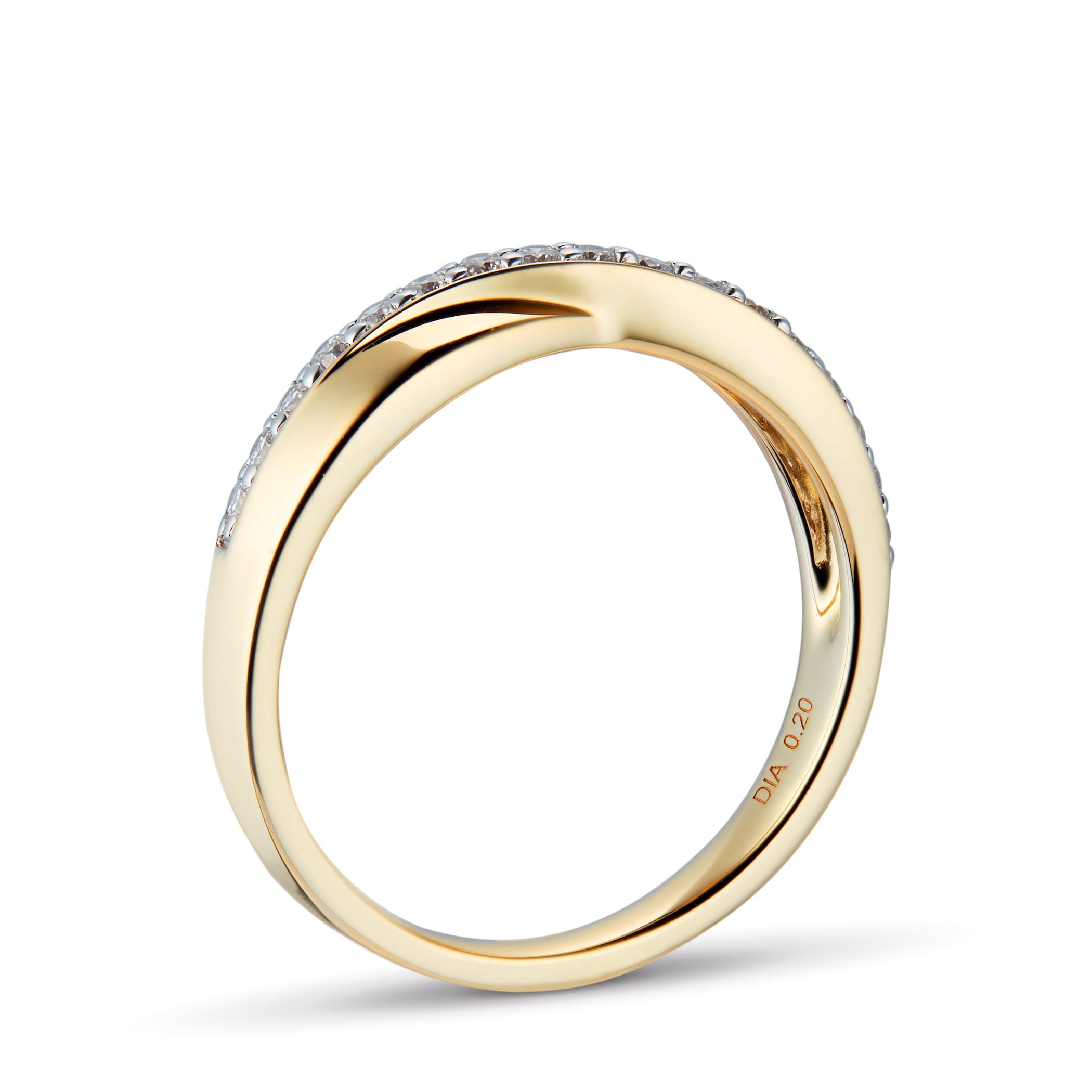 Goldsmiths 9ct Yellow Gold Cross Over 0.20ct Diamond Ring - Ring Size N Goldsmiths 9ct Yellow Gold Cross Over 0.20ct Diamond Ring - Ring Size N