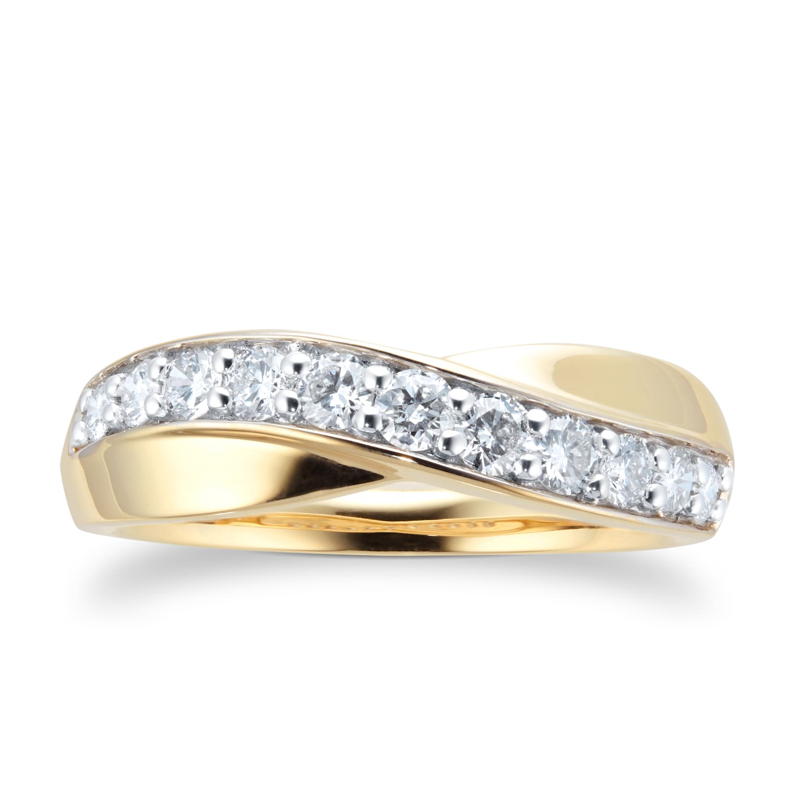 Goldsmiths 9ct Yellow Gold Cross Over 0.50ct Diamond Ring - Ring Size M.5 Goldsmiths 9ct Yellow Gold Cross Over 0.50ct Diamond Ring - Ring Size M.5