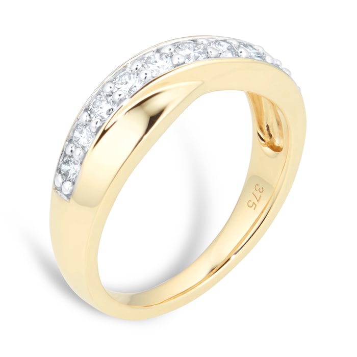 Goldsmiths 9ct Yellow Gold Cross Over 0.50ct Diamond Ring