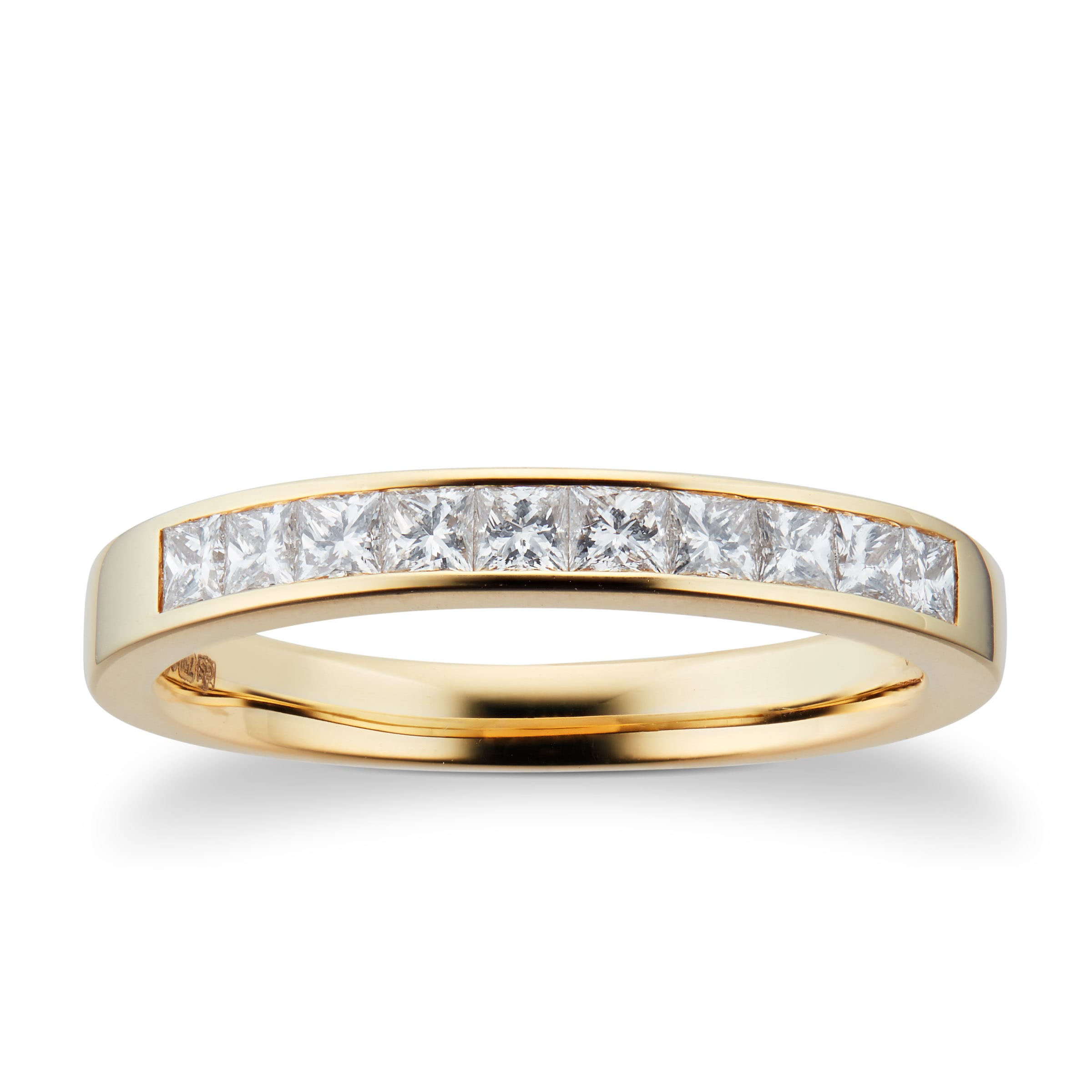 18ct Yellow Gold 0.50ct Princess Cut Goldsmiths Brightest Diamond Eternity Ring - Ring Size J