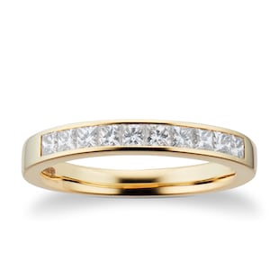Goldsmiths 18ct Yellow Gold 0.50cttw Princess Cut Channel Set Diamond Eternity Ring