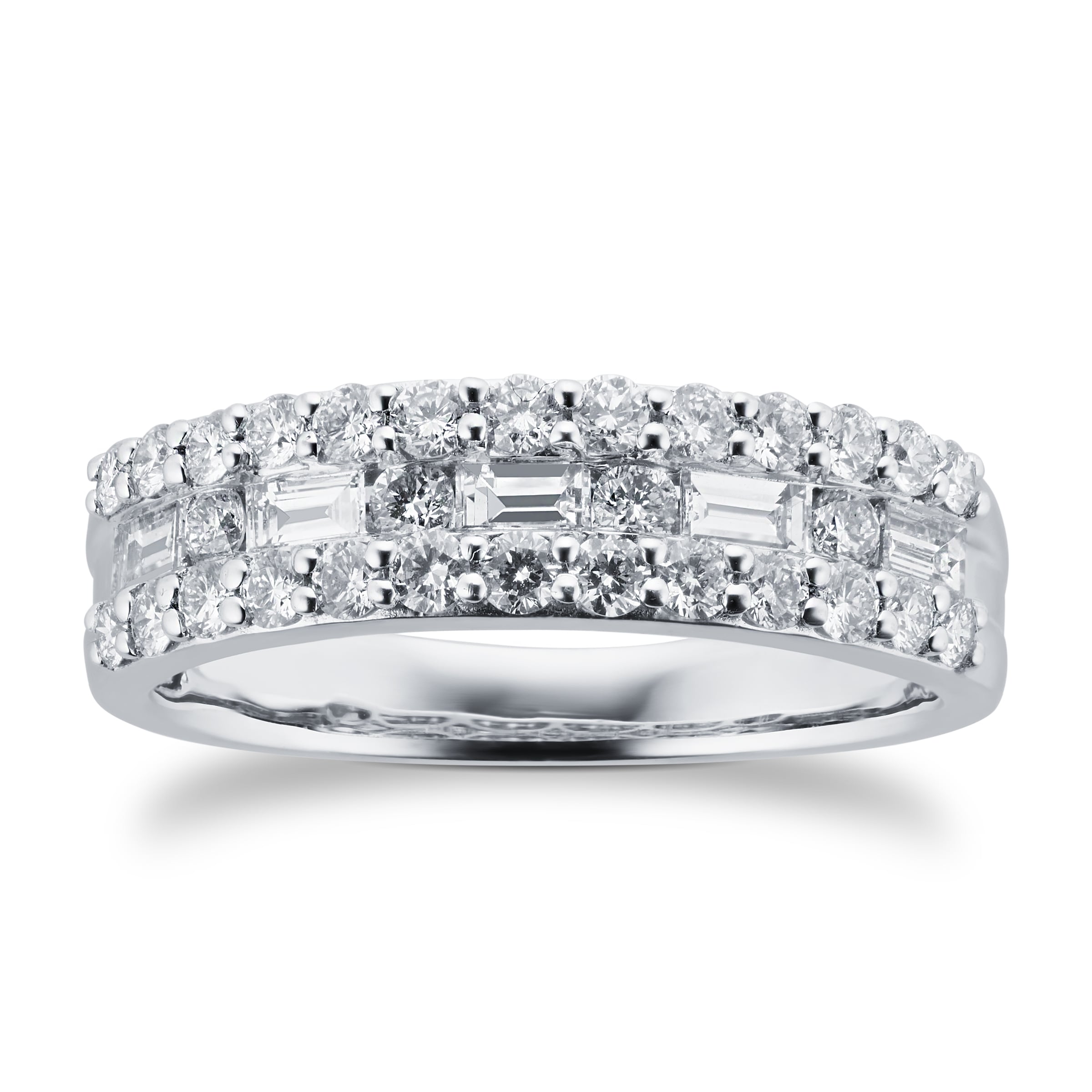 18ct White Gold 1.00ct Fancy Baguette Halo Eternity Ring - Ring Size I