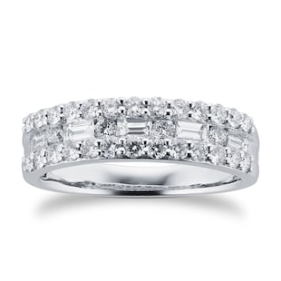 Goldsmiths 18ct White Gold 1.00ct Fancy Baguette Halo Eternity Ring