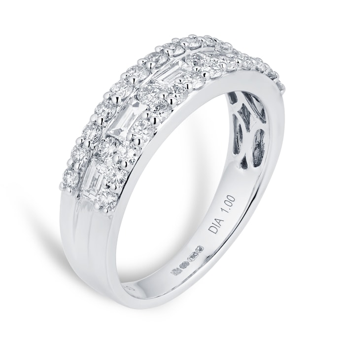 Goldsmiths 18ct White Gold 1.00ct Fancy Baguette Halo Eternity Ring