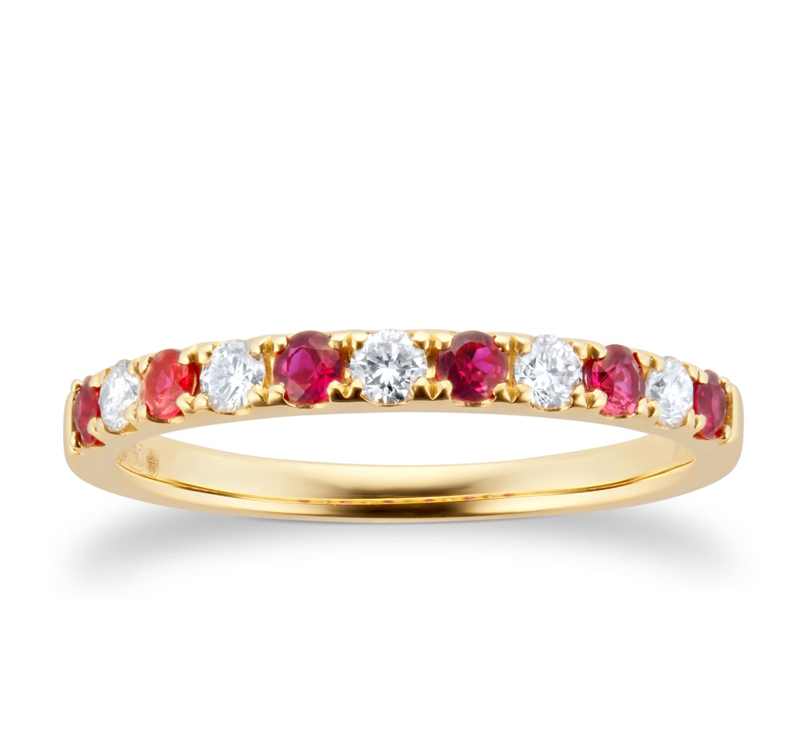 18ct Yellow Gold 0.20ct Diamond Ruby Eternity Rings Ring Size O