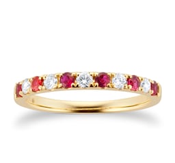 06506134150 - 18ct Yellow Gold 0.20ct Diamond & Ruby Eternity Rings - Ring Size O