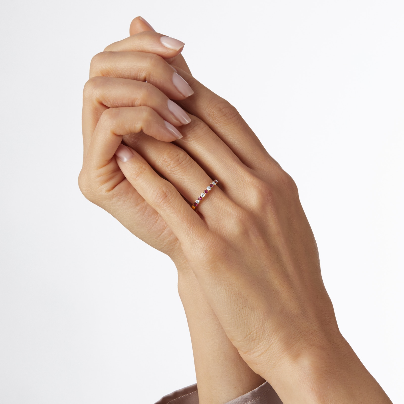 Goldsmiths 18ct Yellow Gold 0.20ct Diamond & Ruby Eternity Rings Goldsmiths 18ct Yellow Gold 0.20ct Diamond & Ruby Eternity Rings