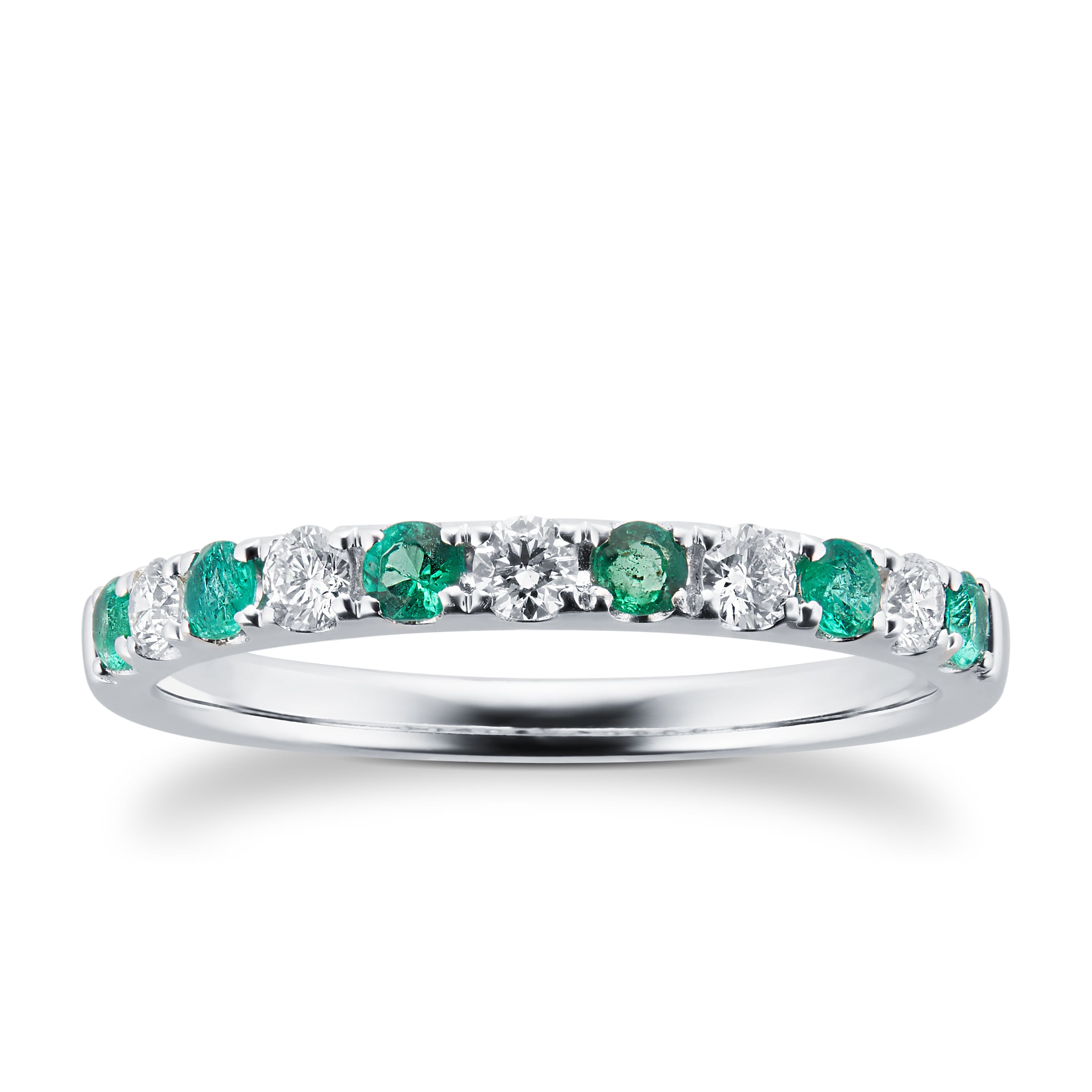 18ct White Gold 0.20ct Diamond & Emerald Eternity Rings - Ring Size N