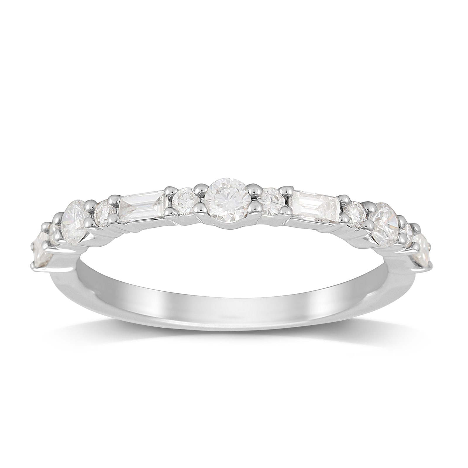 Platinum 0.50ct Brilliant & Baguette Cut Half Eternity Ring - Ring Size P