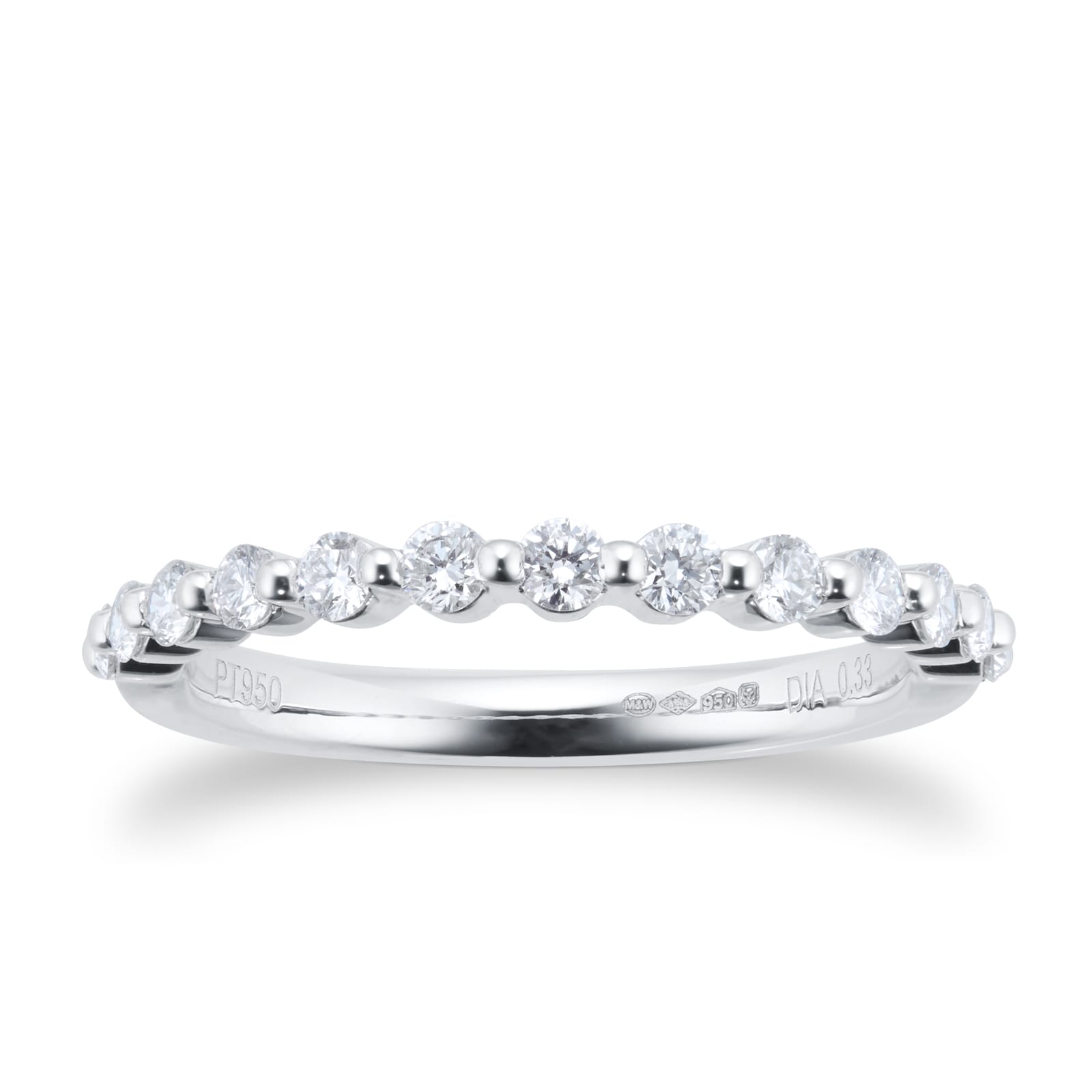 Platinum 0.33cttw Brilliant Cut Shared Claw Set Half Eternity Ring - Ring Size P