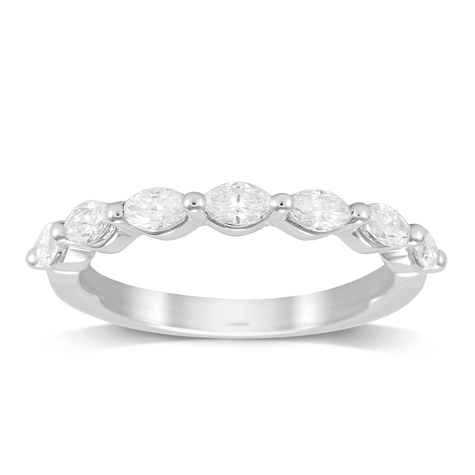 Platinum 0.66cttw Marquise Cut Shared Claw Set Half Eternity - Ring Size J