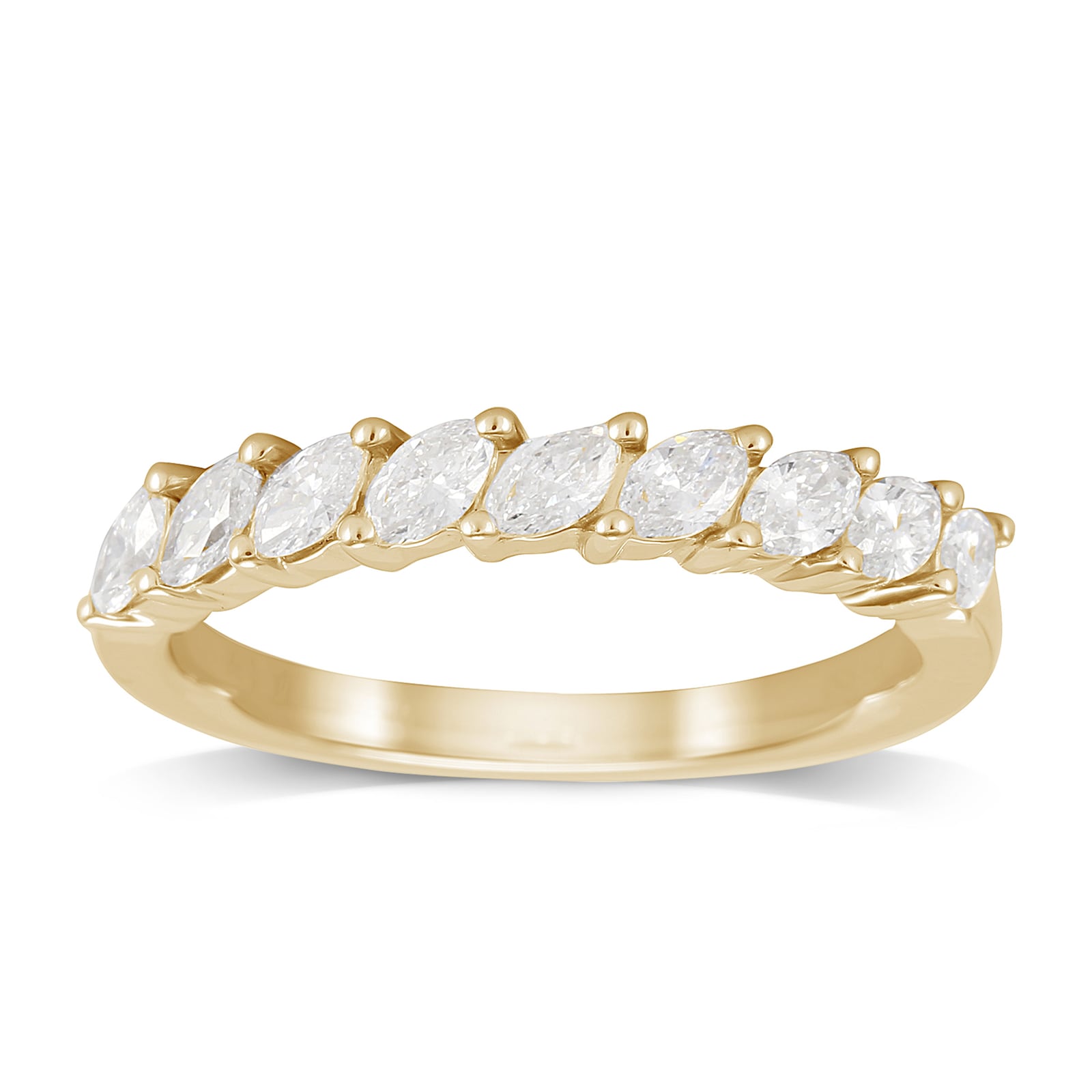 18ct Yellow Gold 0.66ct Claw Set Marquise Half Eternity Ring - Ring Size N
