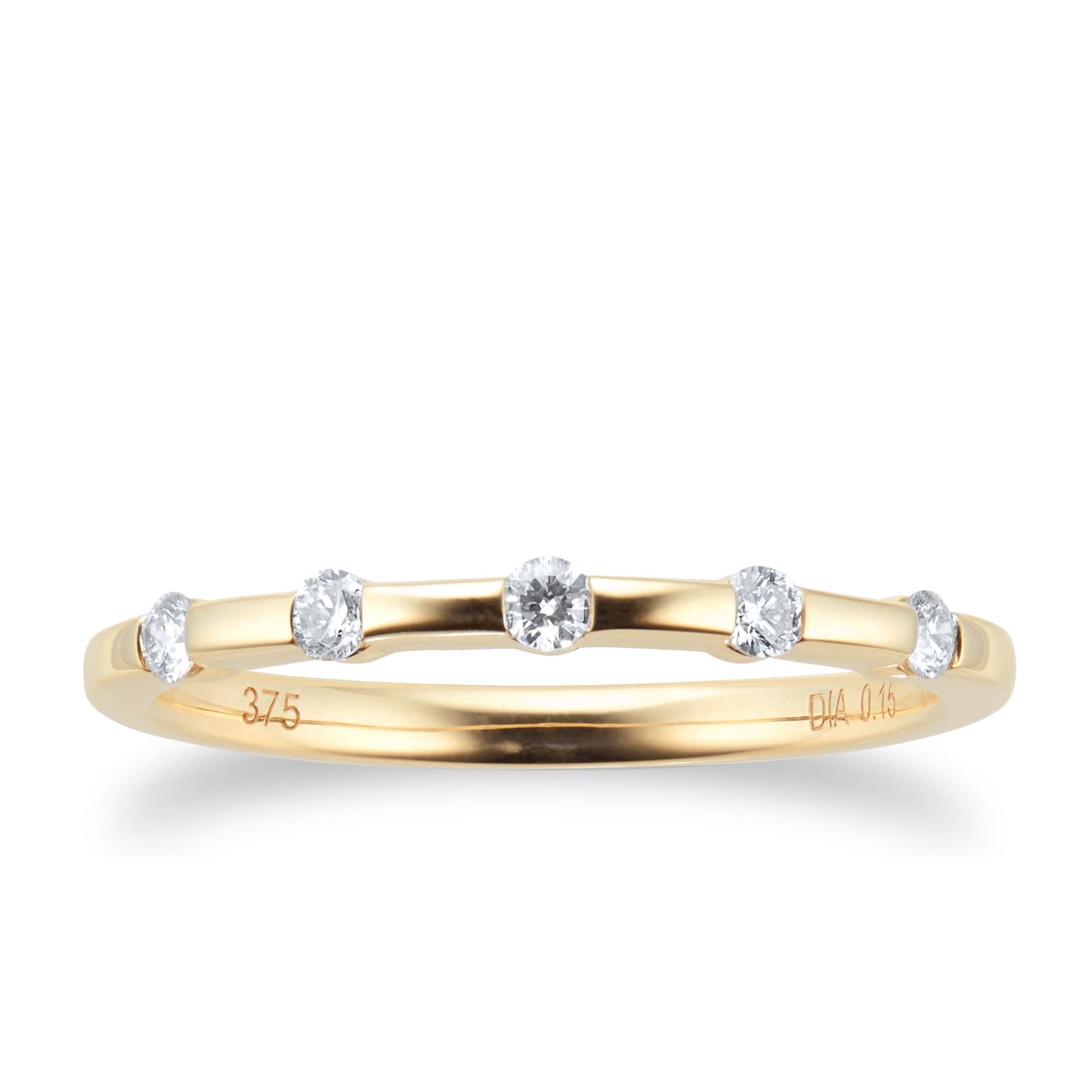 9ct Yellow Gold 0.15cttw Round Bezel Set Diamond - Ring Size L