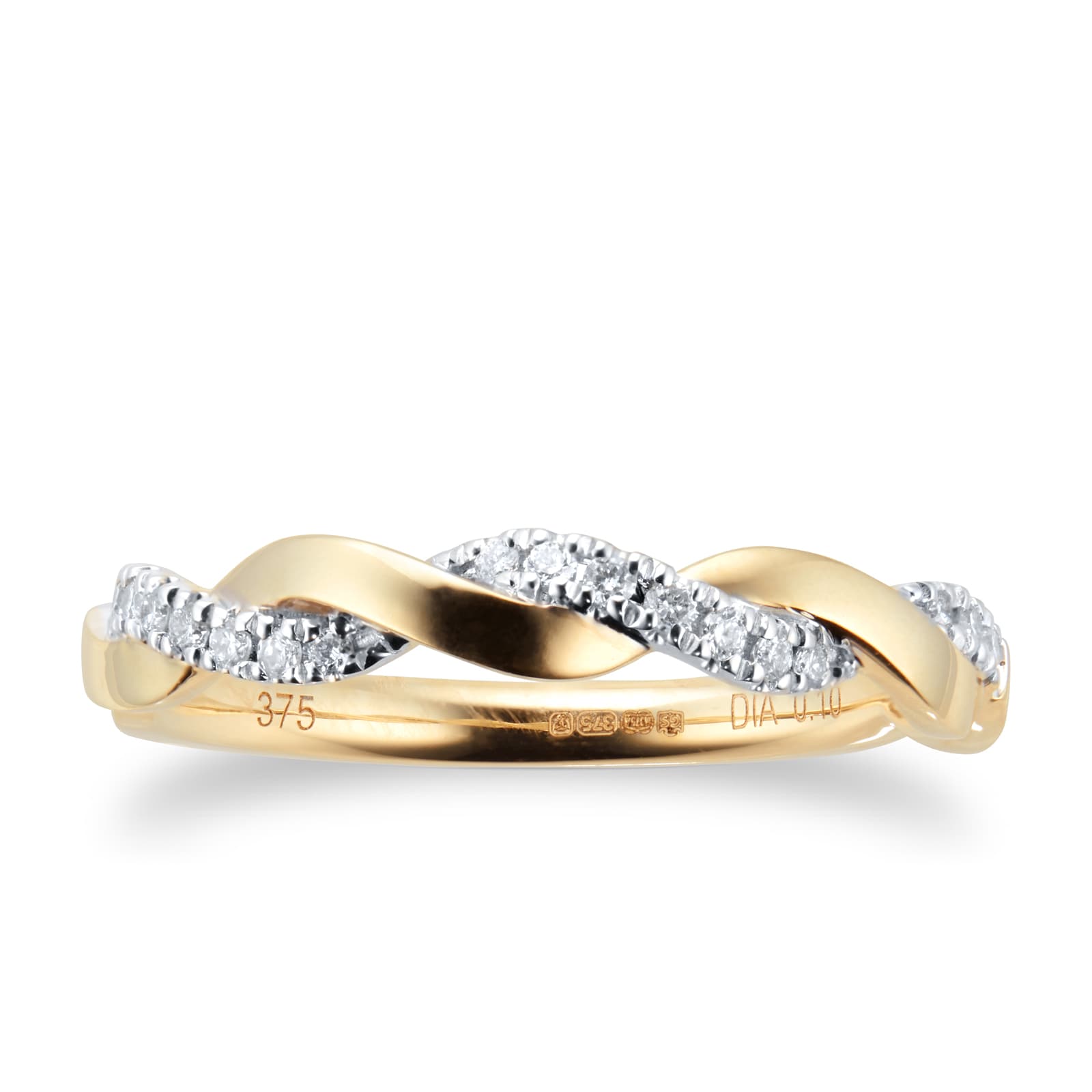 9ct Yellow Gold 0.10ct Twist Style Diamond Ring - Ring Size P