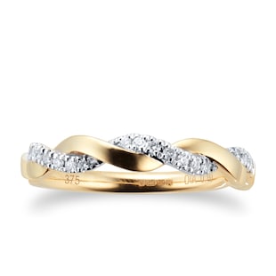 Goldsmiths 9ct Yellow Gold 0.10ct Twist Style Diamond Ring