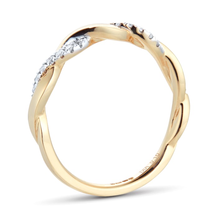 Goldsmiths 9ct Yellow Gold 0.10ct Twist Style Diamond Ring