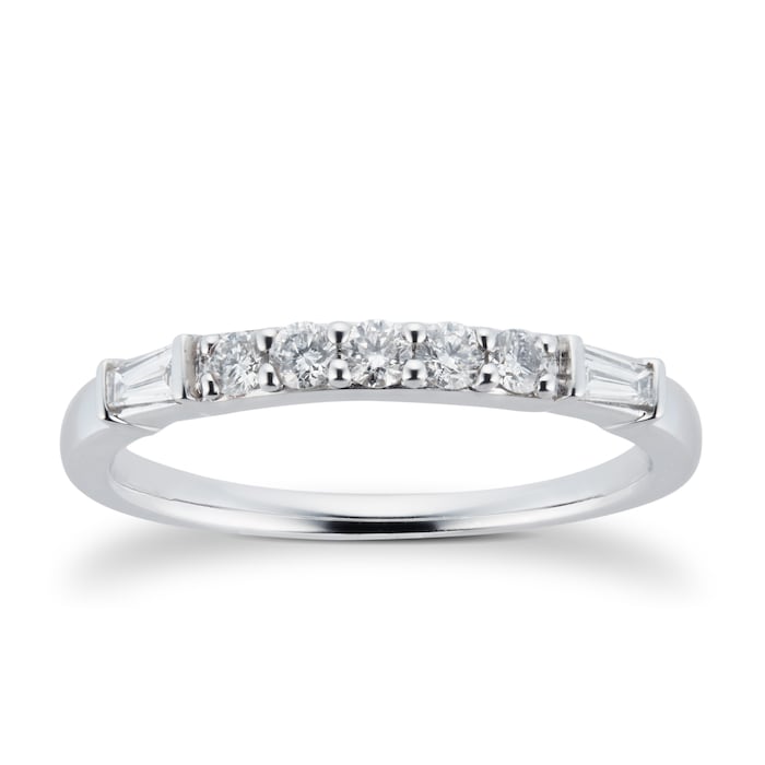 Goldsmiths 18ct White Gold 0.33cttw Claw Set Round & Baguette Cut Eternity Ring - Ring Size P