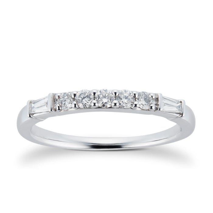 Goldsmiths 18ct White Gold 0.33cttw Claw Set Round & Baguette Cut Eternity Ring