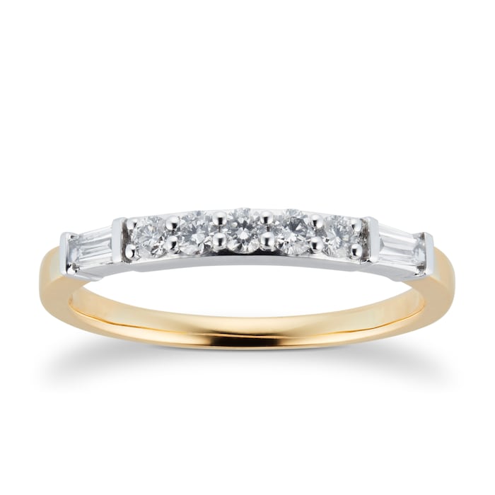 Goldsmiths 18ct Yellow Gold 0.33cttw Claw Set Round & Baguette Cut Eternity Ring