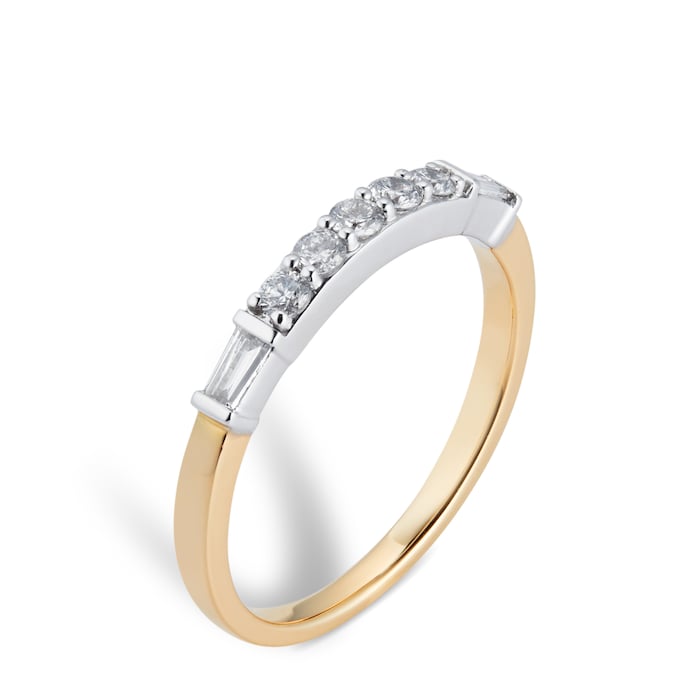 Goldsmiths 18ct Yellow Gold 0.33cttw Claw Set Round & Baguette Cut Eternity Ring - Ring Size L