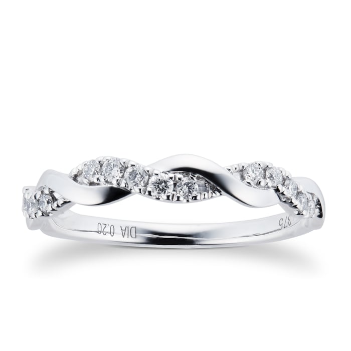 Goldsmiths 9ct White Gold 0.20cttw Brilliant Cut Diamond Wrap Dress Ring - Ring Size J