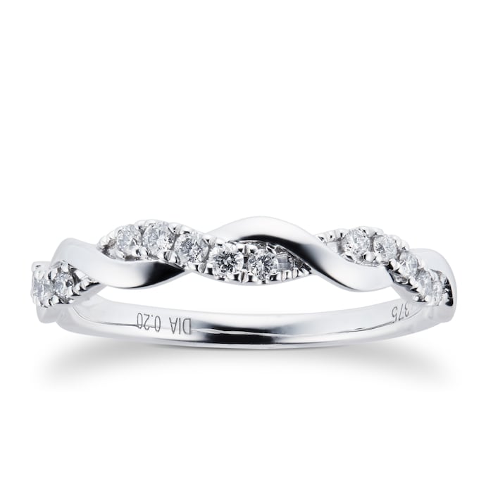 Goldsmiths 9ct White Gold 0.20cttw Brilliant Cut Diamond Wrap Dress Ring - Ring Size M
