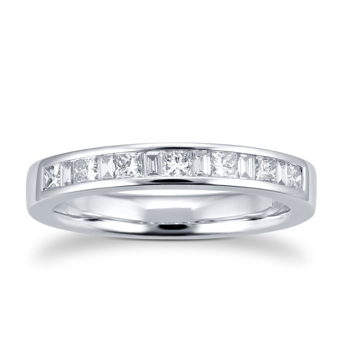 Goldsmiths Platinum 0.50cttw Baguette & Princess Cut Channel Set Eternity Ring - Ring Size P