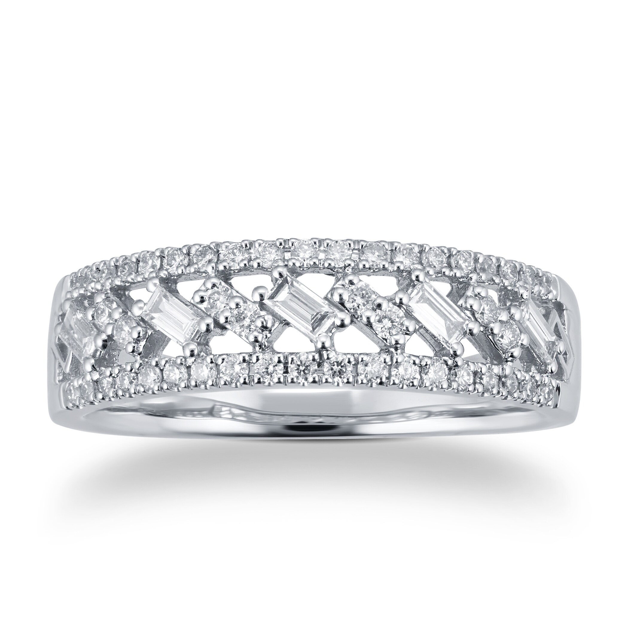 Goldsmiths 9ct White Gold 0.40cttw Baguette & Brilliant Cut Multi Row Eternity Ring - Ring Size K Goldsmiths 9ct White Gold 0.40cttw Baguette & Brilliant Cut Multi Row Eternity Ring - Ring Size K