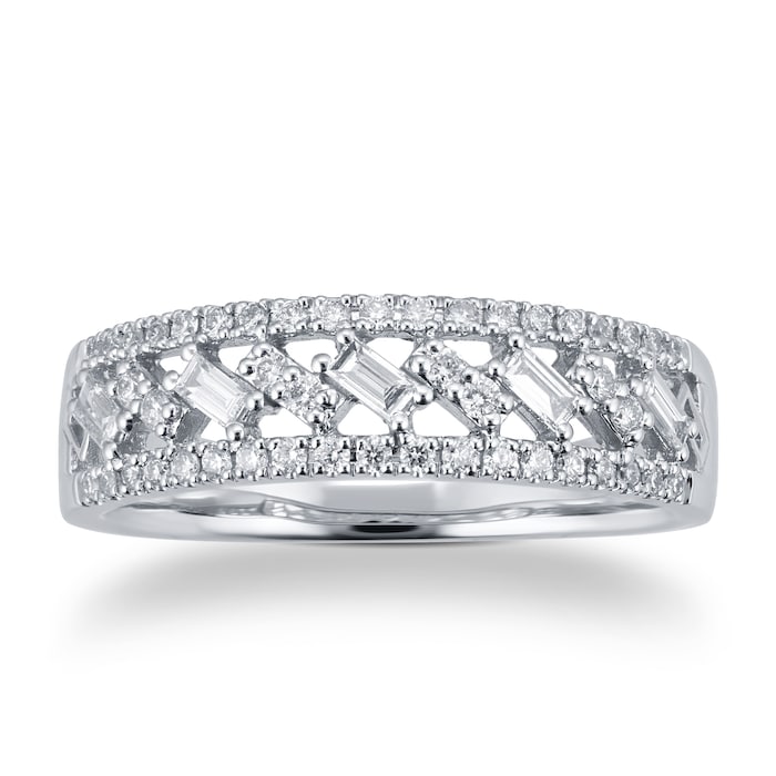 Goldsmiths 9ct White Gold 0.40cttw Baguette & Brilliant Cut Multi Row Eternity Ring