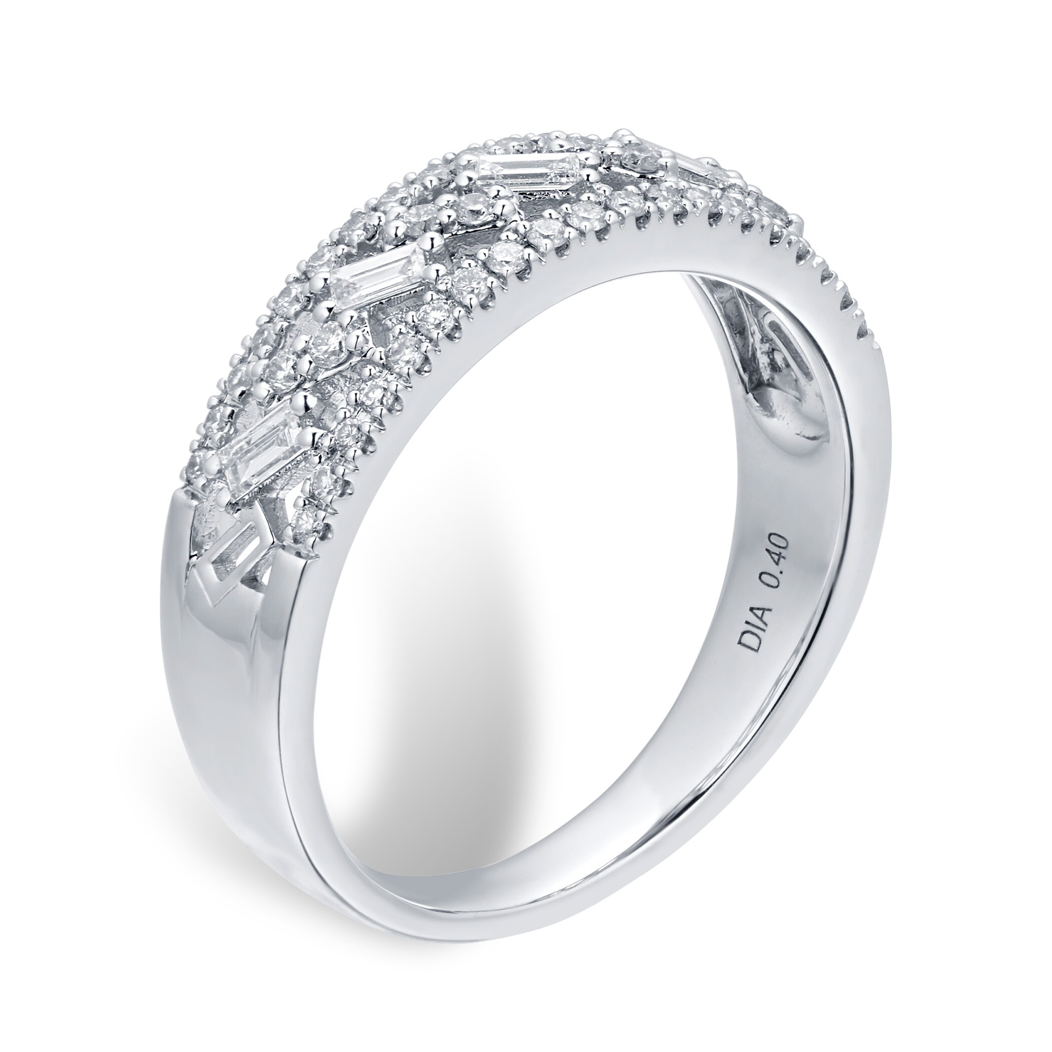 Goldsmiths 9ct White Gold 0.40cttw Baguette & Brilliant Cut Multi Row Eternity Ring - Ring Size K Goldsmiths 9ct White Gold 0.40cttw Baguette & Brilliant Cut Multi Row Eternity Ring - Ring Size K