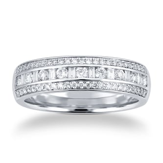 Goldsmiths 18ct White Gold 0.50cttw Baguette & Brilliant Cut Multi Row Channel Set Eternity Ring