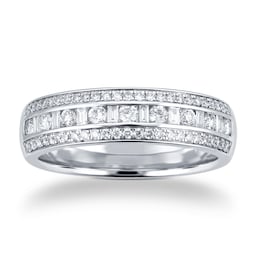06506459 - 18ct White Gold 0.50cttw Baguette & Brilliant Cut Multi Row Channel Set Eternity Ring