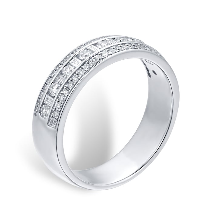 Goldsmiths 18ct White Gold 0.50cttw Baguette & Brilliant Cut Multi Row Channel Set Eternity Ring