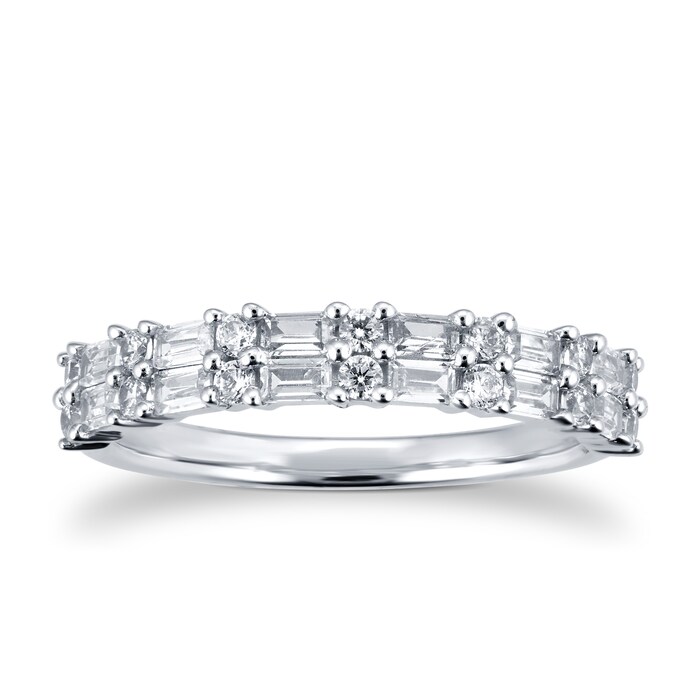 Goldsmiths 18ct White Gold 0.50cttw Baguette & Brilliant Cut Multi Row Eternity Ring