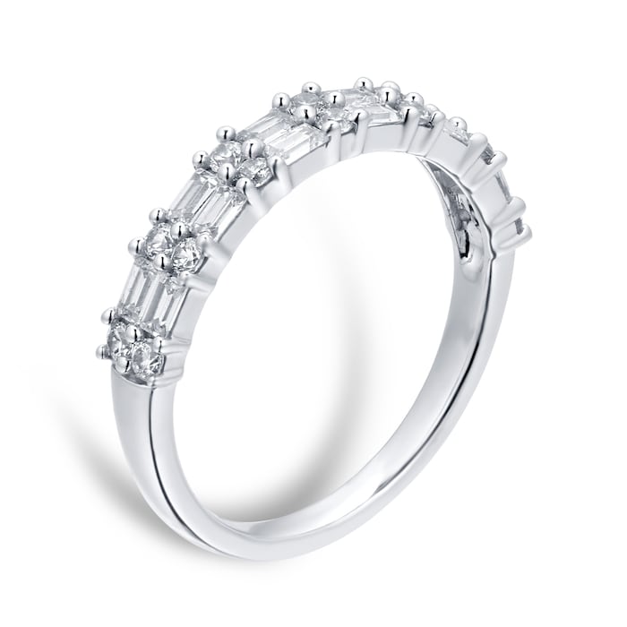 Goldsmiths 18ct White Gold 0.50cttw Baguette & Brilliant Cut Multi Row Eternity Ring