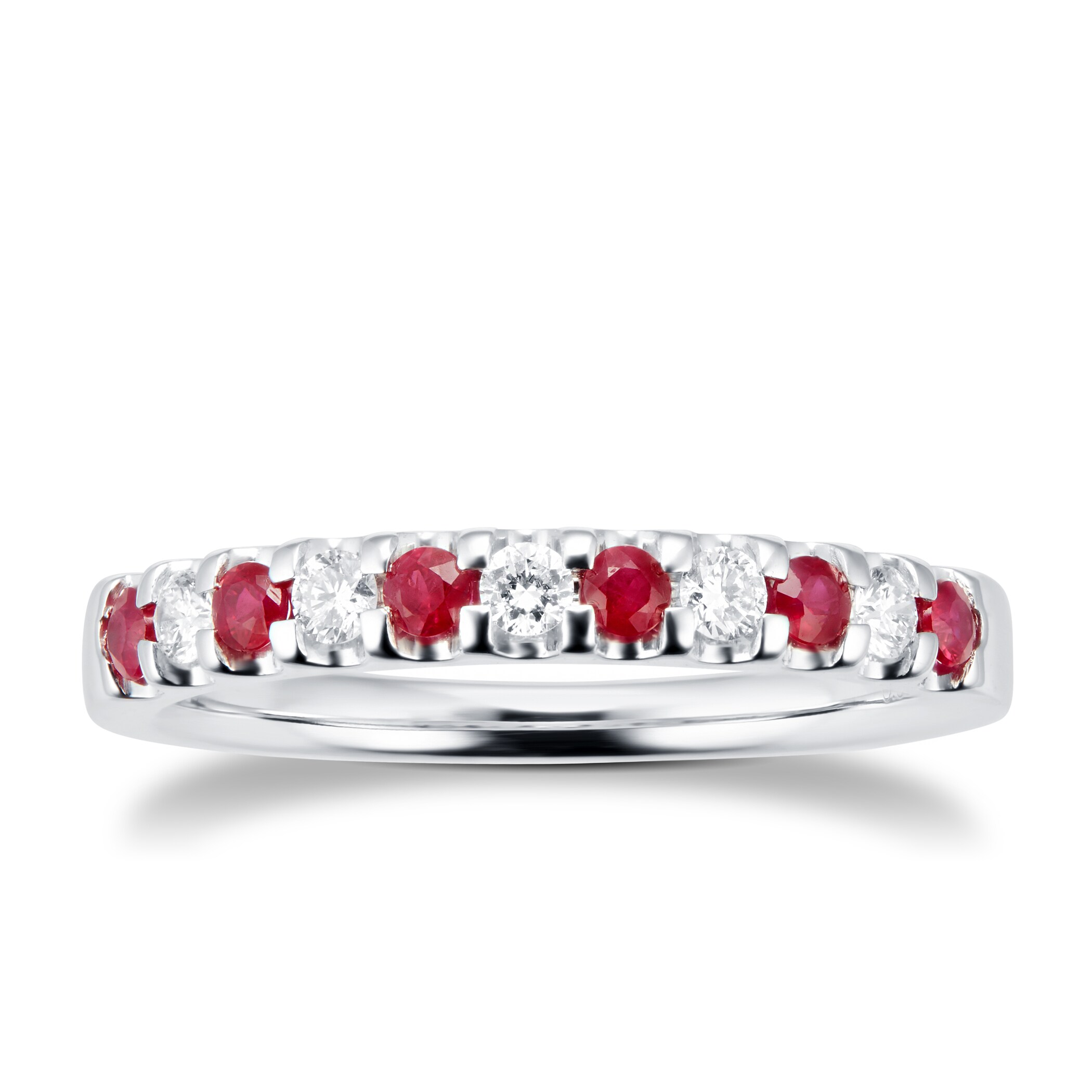 Goldsmiths Brilliant Cut Ruby and Diamond Eternity Ring in 18 Carat White Gold - Ring Size N Goldsmiths Brilliant Cut Ruby and Diamond Eternity Ring in 18 Carat White Gold - Ring Size N