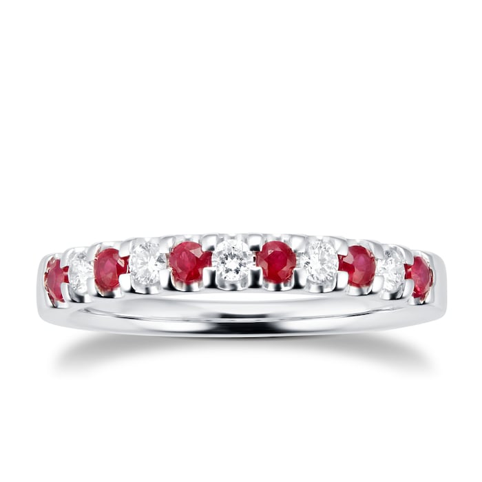 Goldsmiths Brilliant Cut Ruby and Diamond Eternity Ring in 18 Carat White Gold